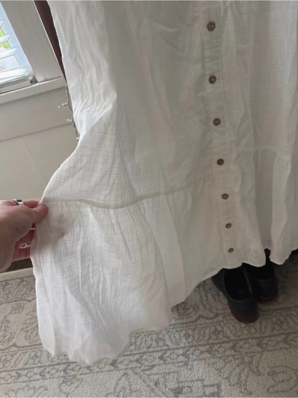 Roolee White Button-Front Maxi Dress with Embroidered Yoke - Picture 4 of 5